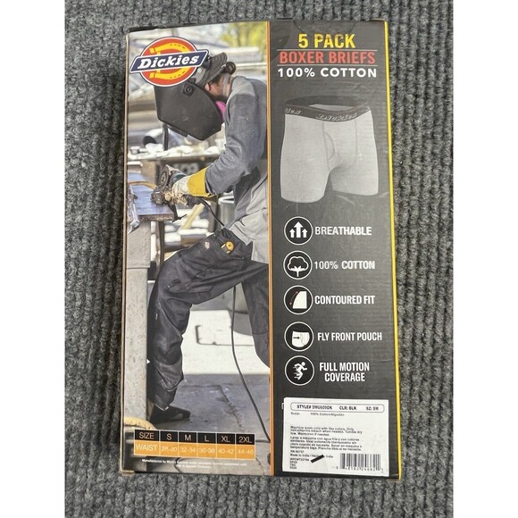 Dickies Boxer Briefs Size Small 5 Pack 100% Cotton Fly Pouch Black Underwear NEW - Picture 5 of 7